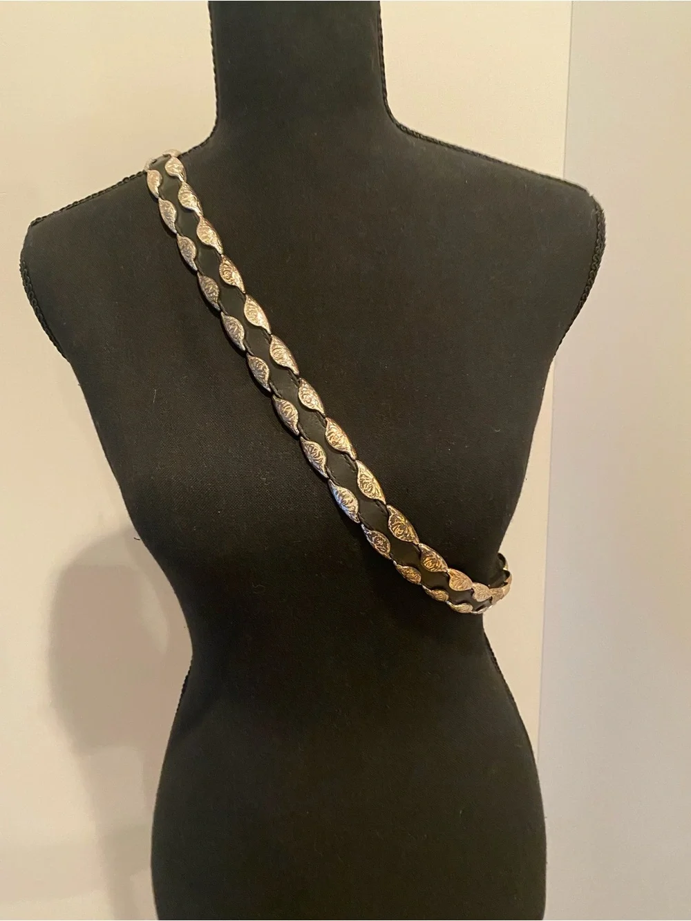 Black Top Grain Cow Hide Western Belt with Engraved Silver-Tone Hardware